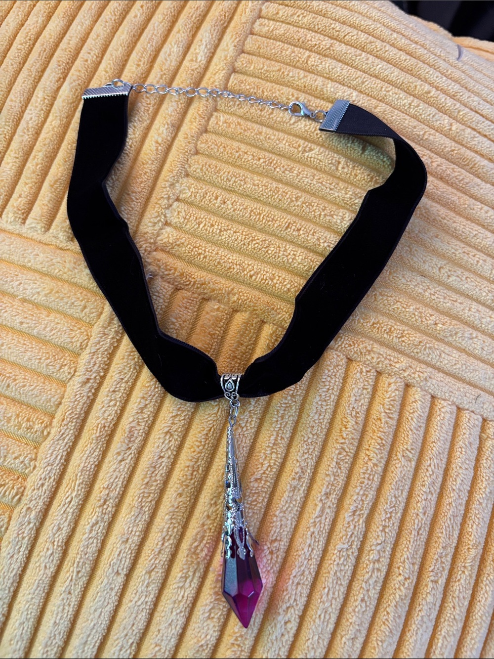 Black Velvet Choker Necklace with Purple Crystal Pendant